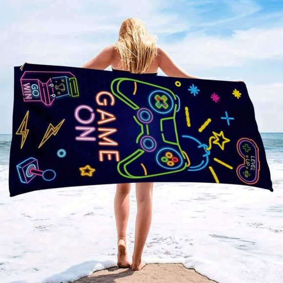 New Level Up Gamer Console Remote Gaming Microfiber Beach Towel - Picture 1 of 9